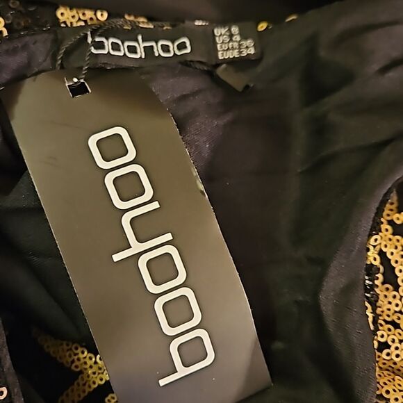 NWT Boohoo Black & Gold maxi dress size 4 - Picture 9 of 15